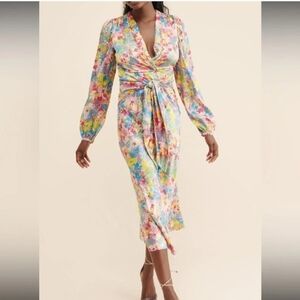 Ronny Kobo Collection Vibrant Floral Midi Dress Size Xs